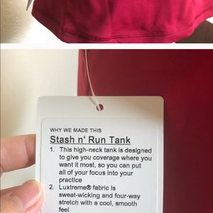 Lululemon , red , stash n run tank, NWT, size 6